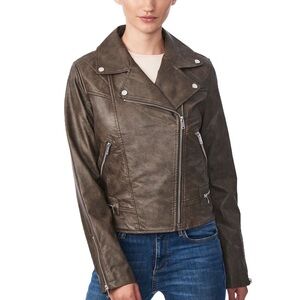 Dark Brown faux leather moto jacket